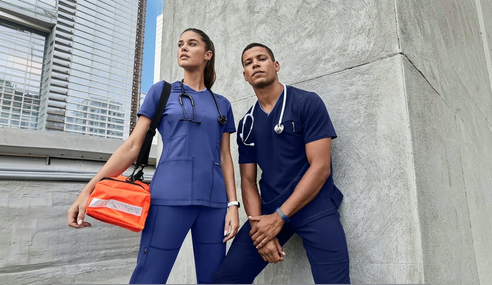 Healthcare professionals wearing ROUNDS scrubs